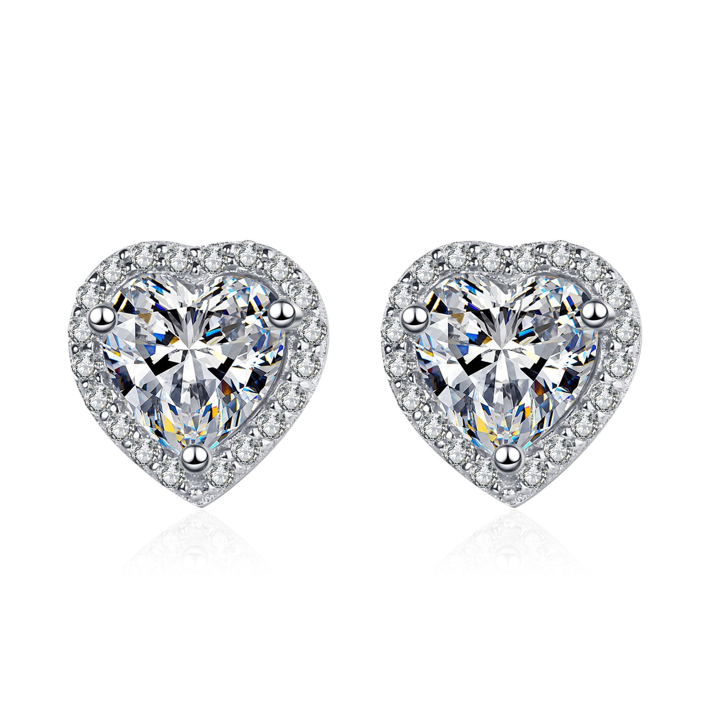 Heart cut Moissanite Earrings in 925 Sterling Silver 1ct 2ct 4ct