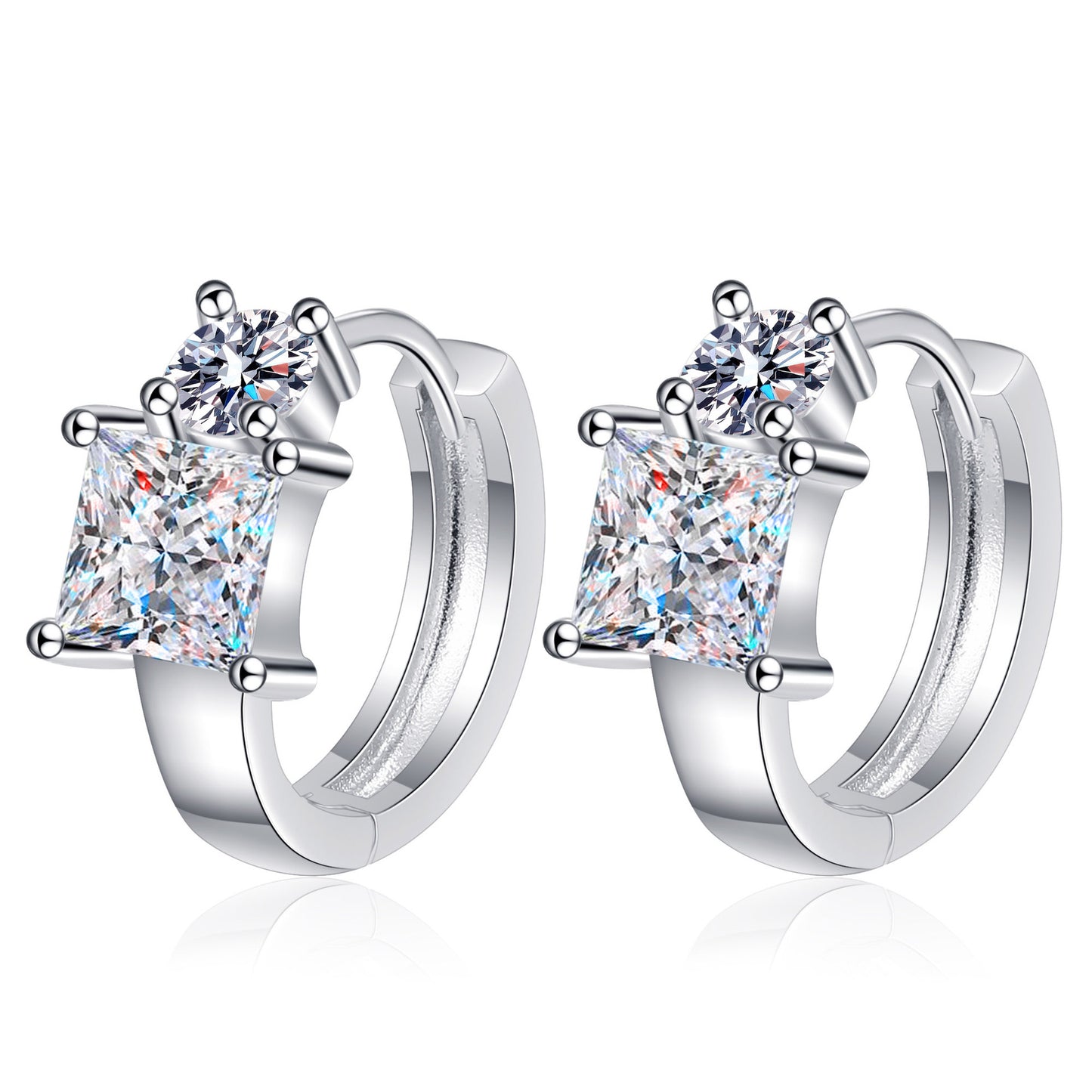 Princess cut Moissanite Earrings in 925 Sterling Silver 2.6ct