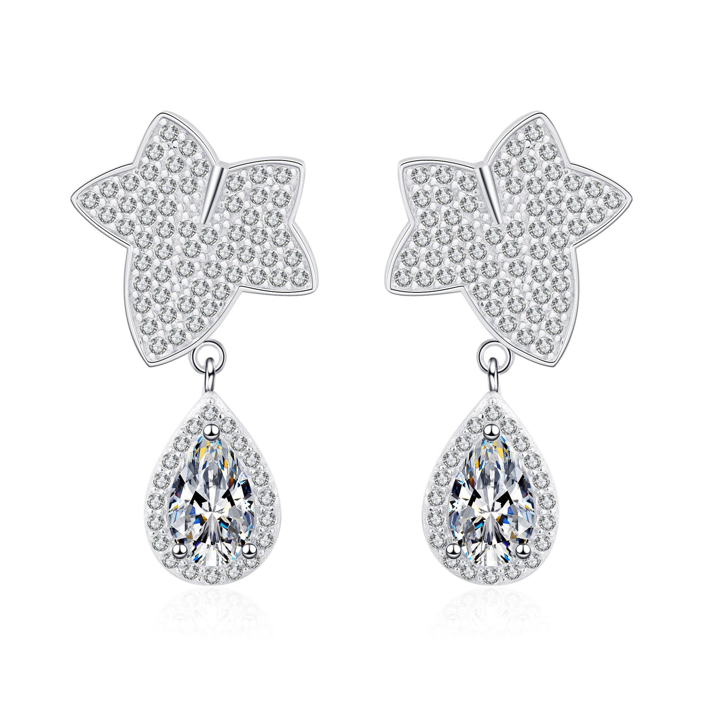 Pear cut Moissanite Earrings in 925 Sterling Silver 2ct