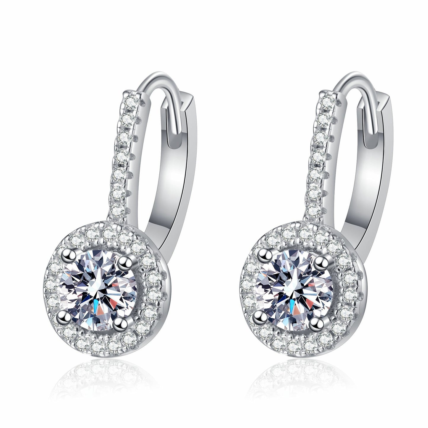 Round cut Moissanite Earrings in 925 Sterling Silver 1ct