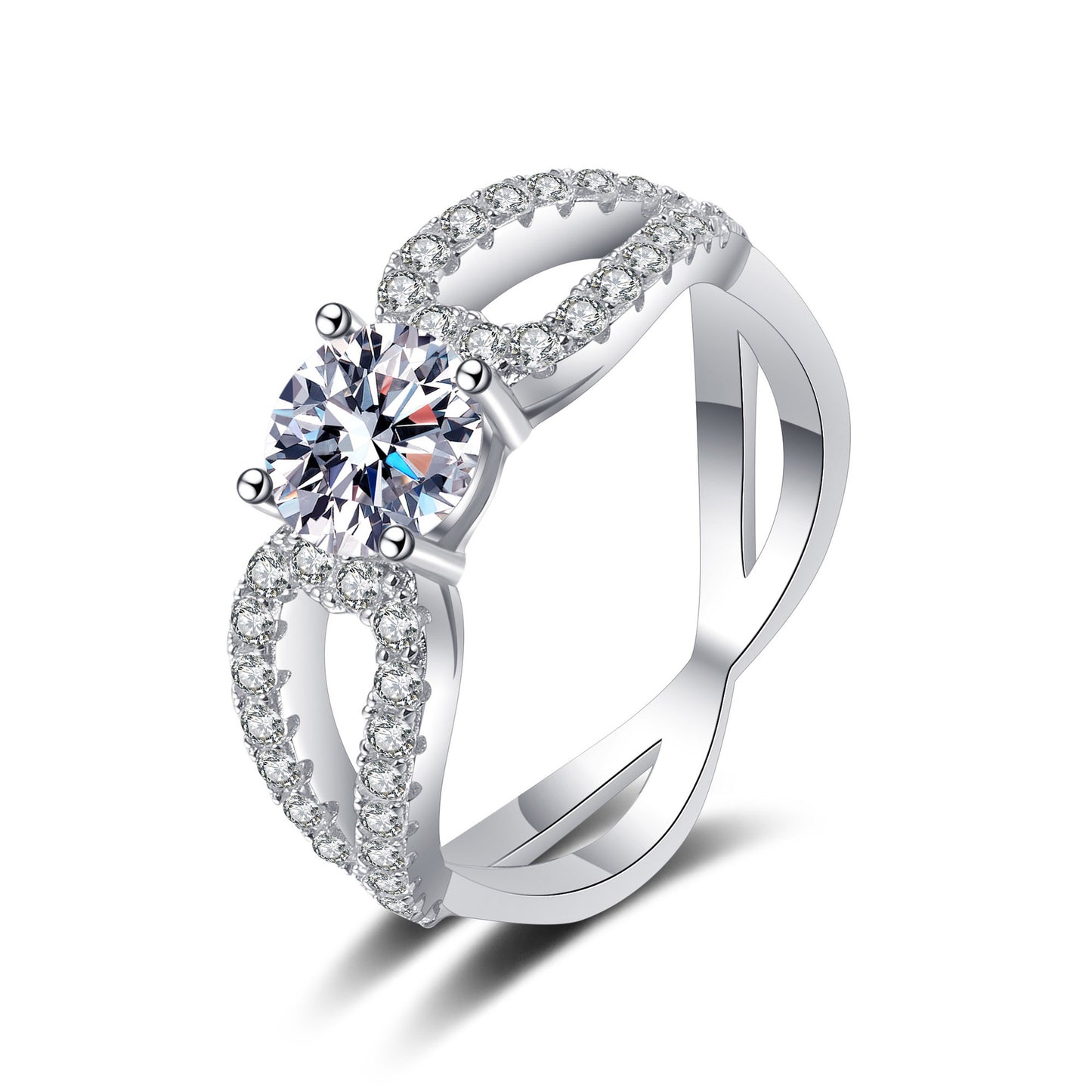 Round cut Moissanite Ring in 925 Sterling Silver 1ct