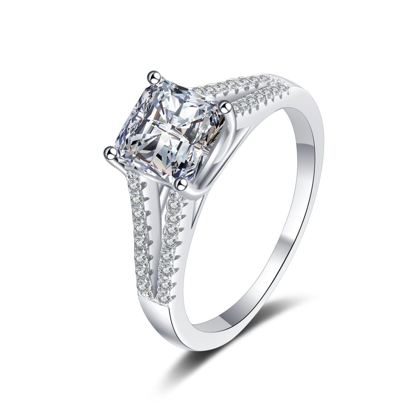 Asscher cut Moissanite Ring in 925 Sterling Silver 2ct