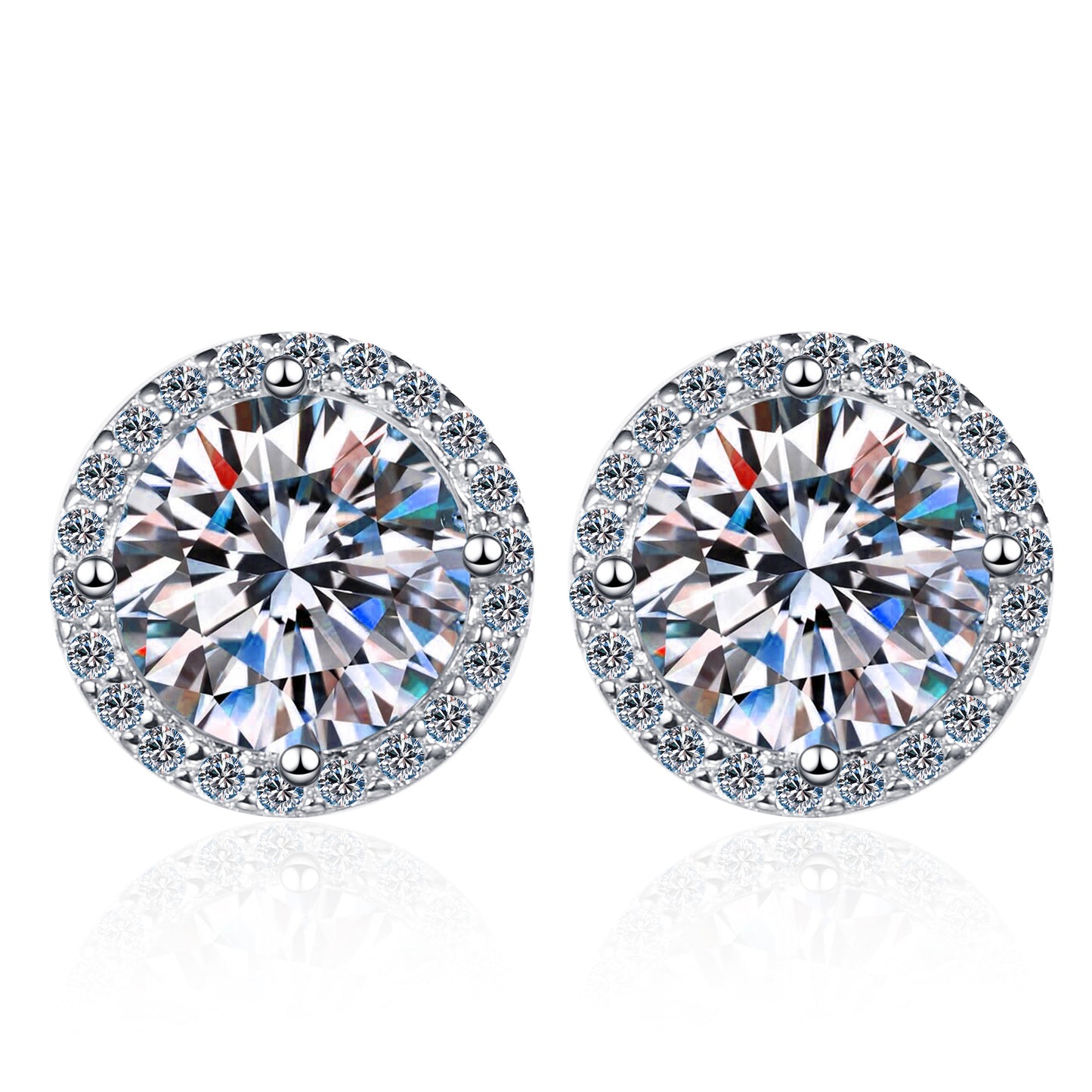 Round cut Moissanite Earrings in 925 Sterling Silver 1ct 2ct 4ct