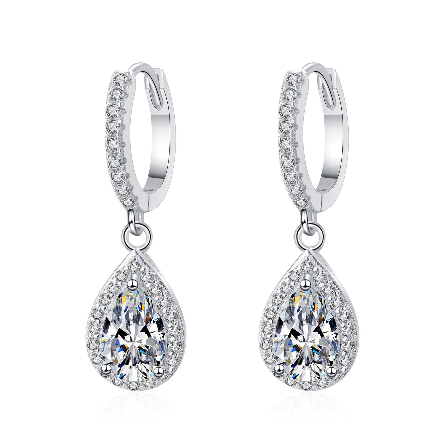Pear cut Moissanite Earrings in 925 Sterling Silver 2ct