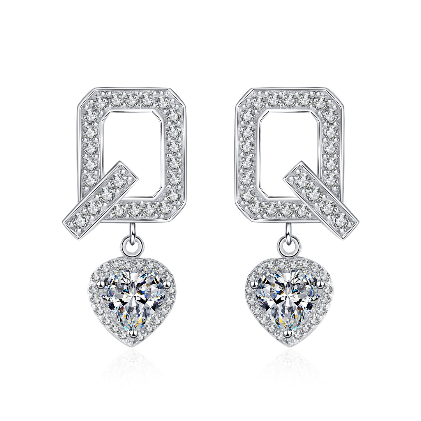 Heart cut Moissanite Earrings in 925 Sterling Silver 2ct