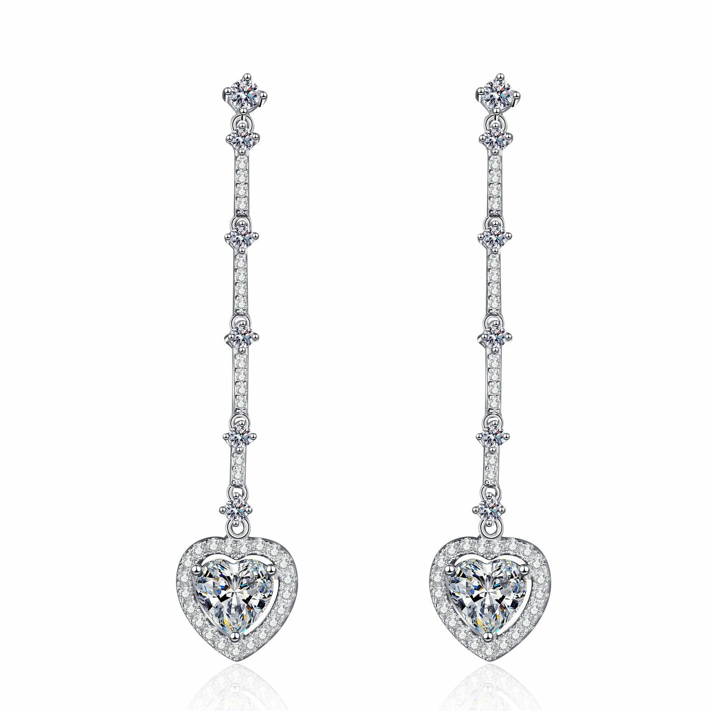Heart cut Moissanite Earrings in 925 Sterling Silver 2ct