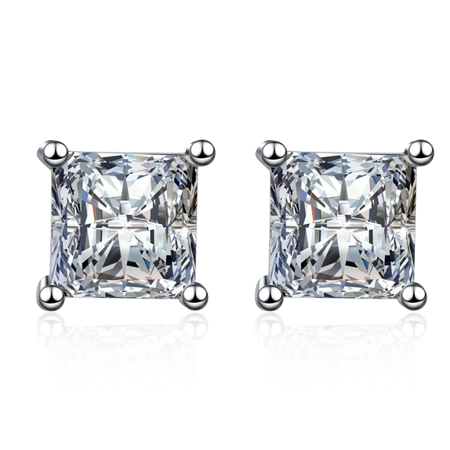 Princess cut Moissanite Earrings in 925 Sterling Silver 1.2ct 2ct 4ct
