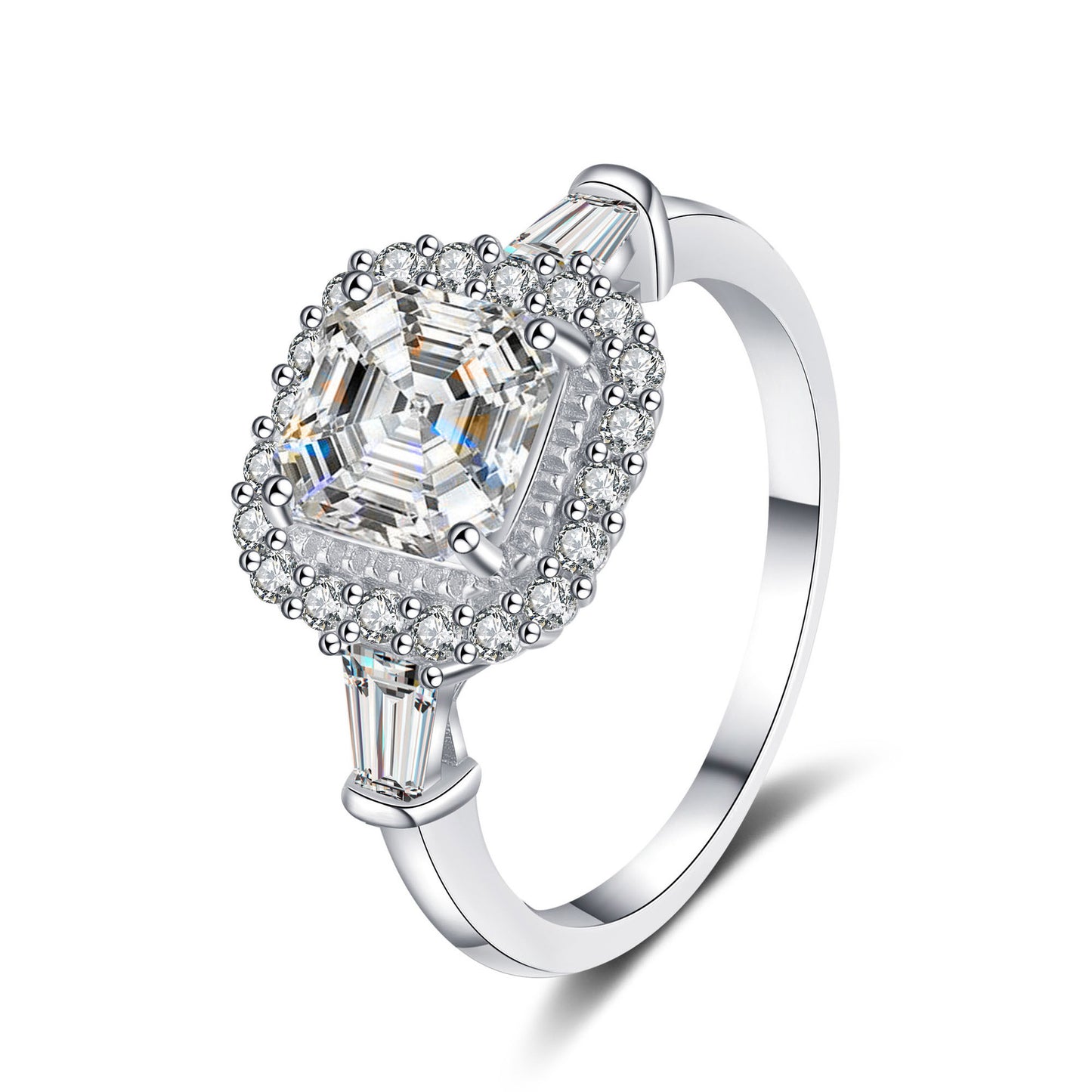 Asscher cut Moissanite Ring in 925 Sterling Silver 2ct
