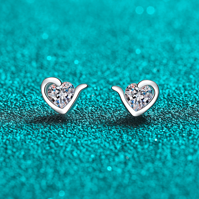 Heart cut Moissanite Earrings in 925 Sterling Silver 0.6ct