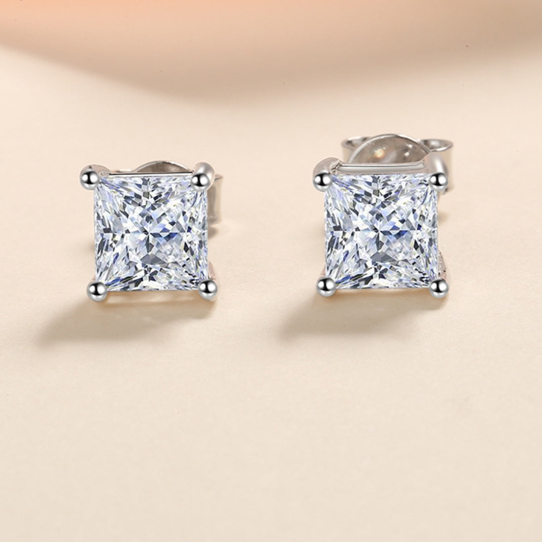 Princess cut Moissanite Earrings in 925 Sterling Silver 1.2ct 2ct 4ct
