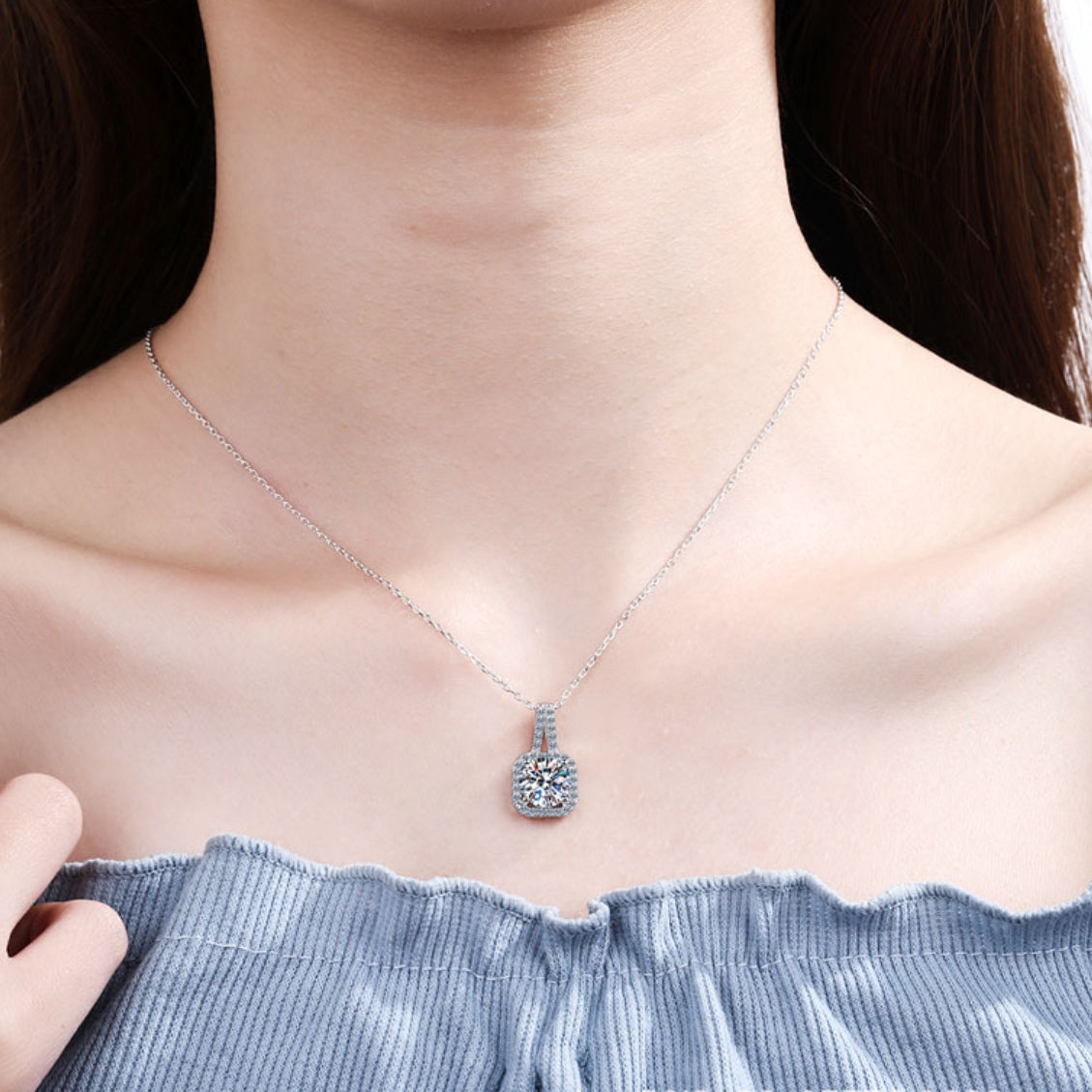 Moissanite Necklaces in 925 Sterling Silver 0.5ct 1ct 2ct