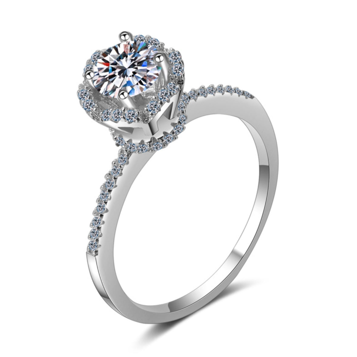 Round cut Moissanite Ring in 925 Sterling Silver 0.8ct