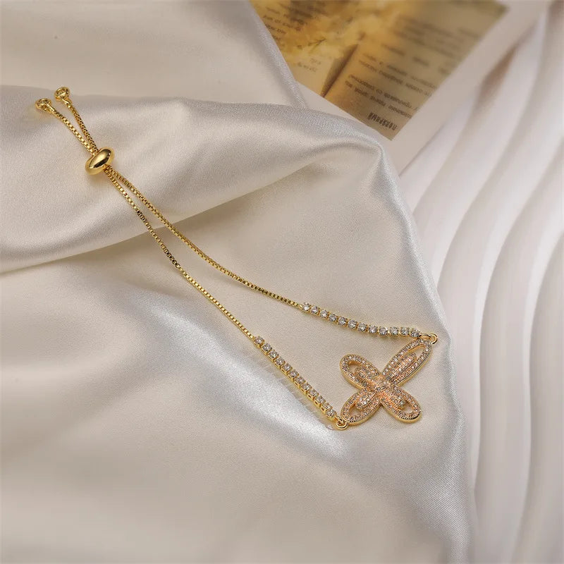 Brass (Copper) Cross Bracelet with Cubic Zircon with 18K Gold Plated