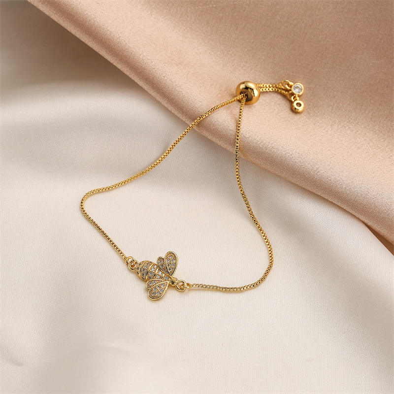 Brass (Copper) adjustable Bracelet with Cubic Zircon with 18K Gold Plated