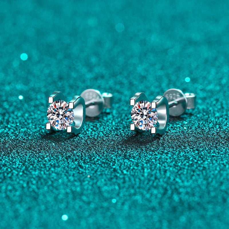 Round cut Moissanite Earrings in 925 Sterling Silver 1ct 2ct