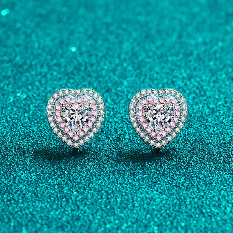 Heart cut Moissanite Earrings in 925 Sterling Silver 1ct