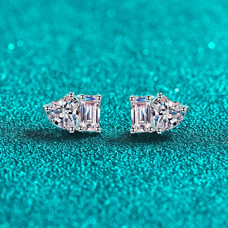 Emeralds cut Heart cut Moissanite Earrings in 925 Sterling Silver 2ct