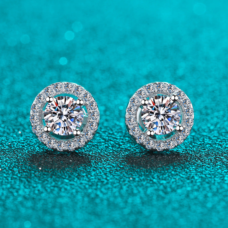 Round cut Moissanite Earrings in 925 Sterling Silver 1ct