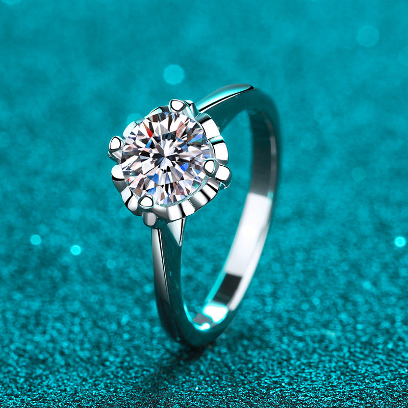 Round cut Moissanite Ring in 925 Sterling Silver 1 ct
