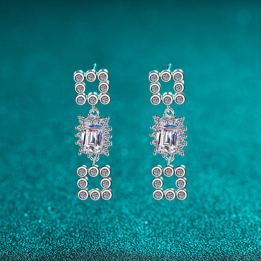 Emeralds cut Moissanite Earrings in 925 Sterling Silver 2ct