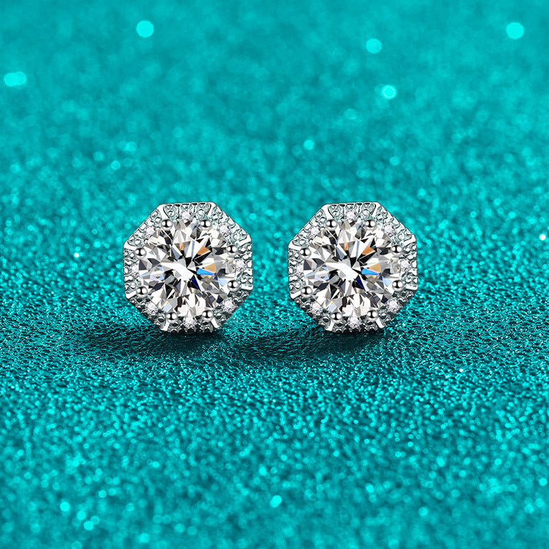 Round cut Moissanite Earrings in 925 Sterling Silver 2ct