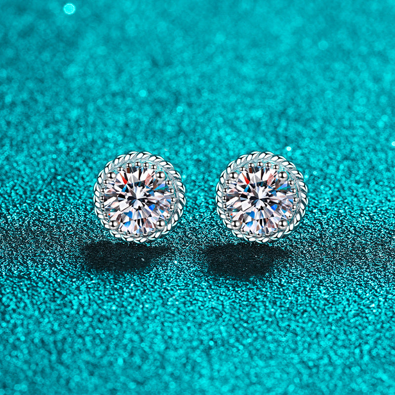 Round cut Moissanite Earrings in 925 Sterling Silver 1ct 2ct