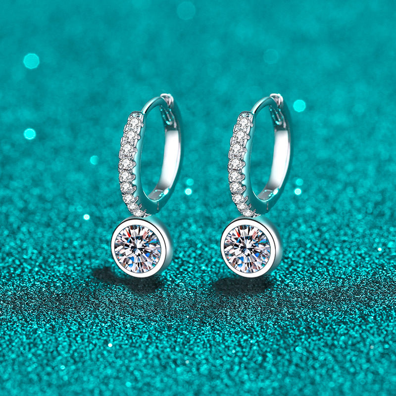 Round cut Moissanite Earrings in 925 Sterling Silver 1ct