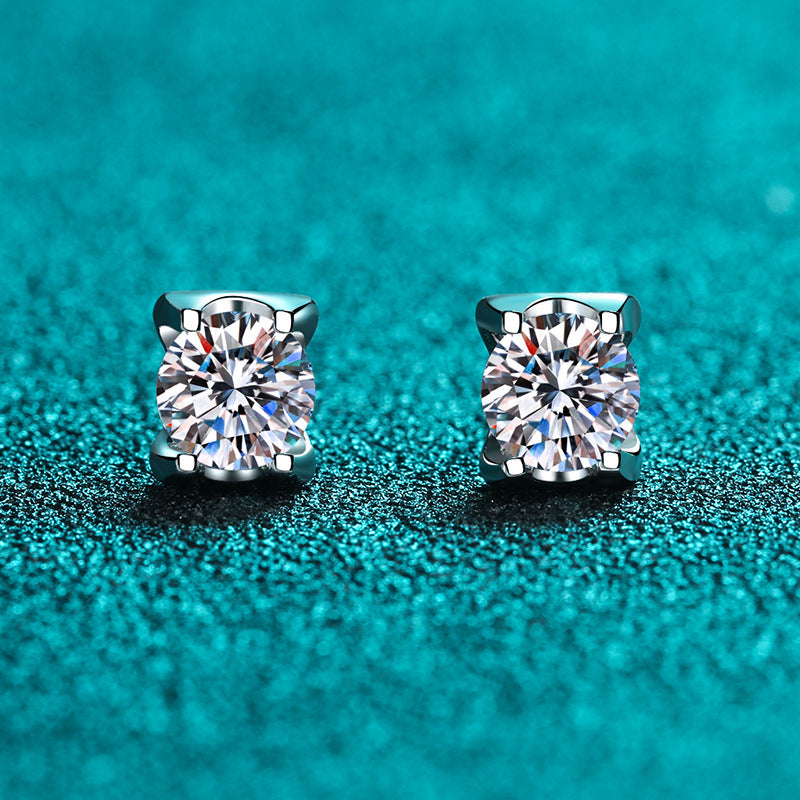 Round cut Moissanite Earrings in 925 Sterling Silver 1ct 2ct