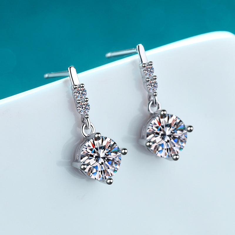 Round cut Moissanite Earrings in 925 Sterling Silver 1ct 2ct