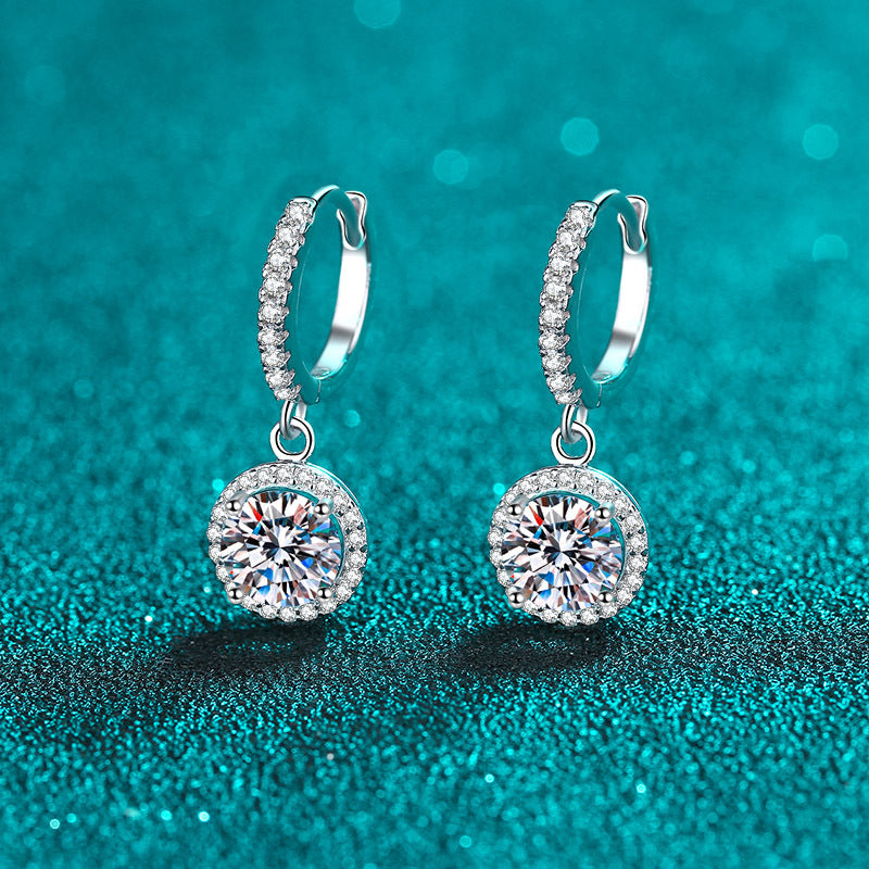 Round cut Moissanite Earrings in 925 Sterling Silver 2ct