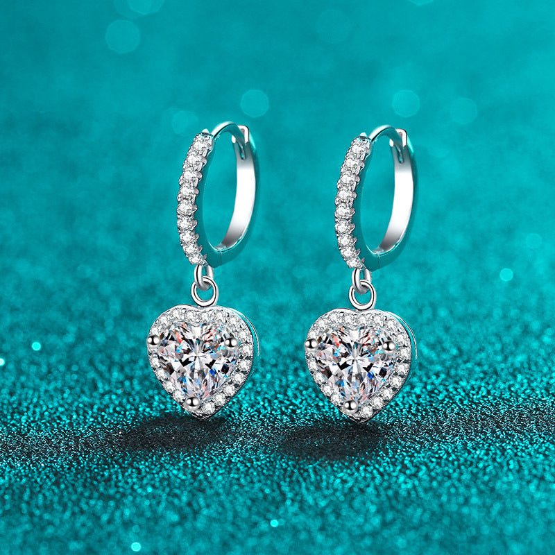 Heart cut Moissanite Earrings in 925 Sterling Silver 2ct