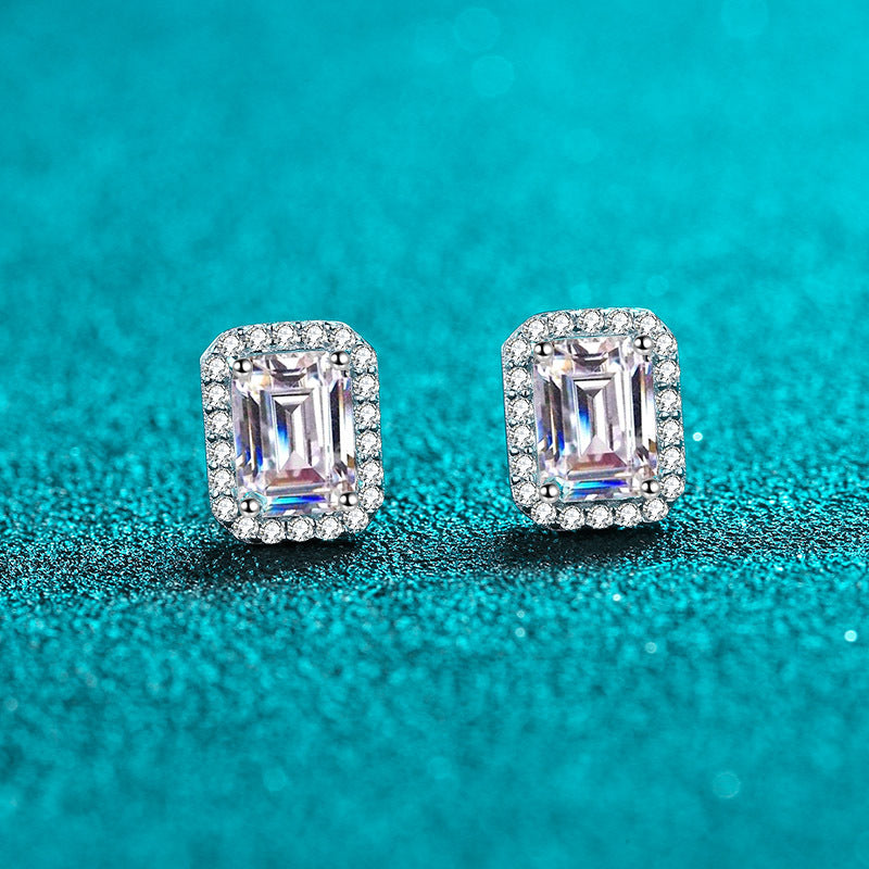 Emeralds cut Moissanite Earrings in 925 Sterling Silver 1ct 2ct 4ct