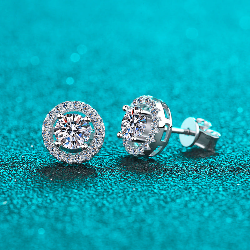 Round cut Moissanite Earrings in 925 Sterling Silver 1ct