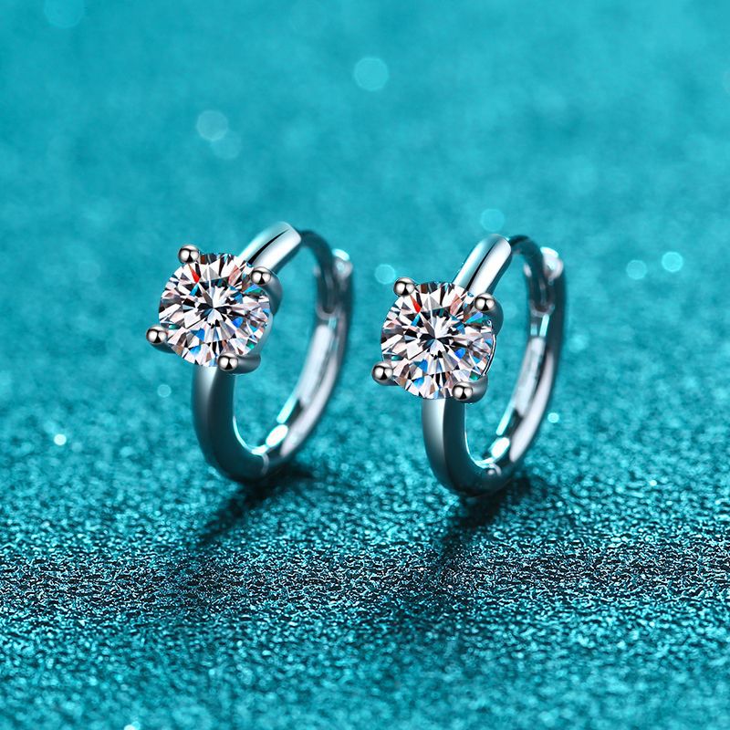 Round cut Moissanite Earrings in 925 Sterling Silver 1ct 2ct