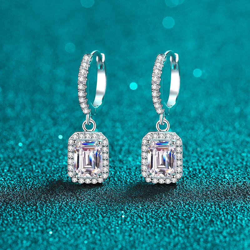 Emeralds cut Moissanite Earrings in 925 Sterling Silver 2ct 4ct