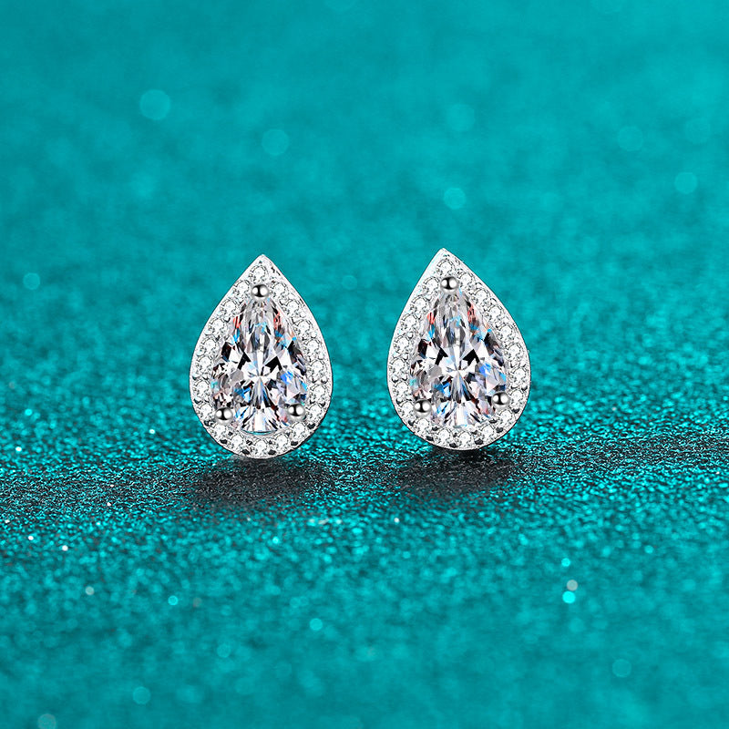 Pear cut Moissanite Earrings in 925 Sterling Silver 1ct 2ct