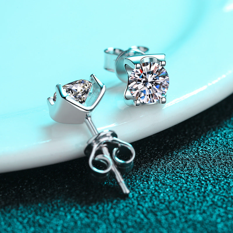 Round cut Moissanite Earrings in 925 Sterling Silver 1ct 2ct