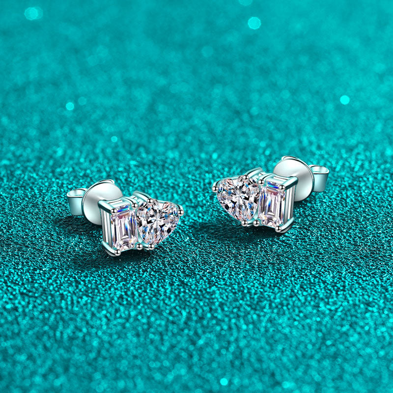Emeralds cut Heart cut Moissanite Earrings in 925 Sterling Silver 2ct