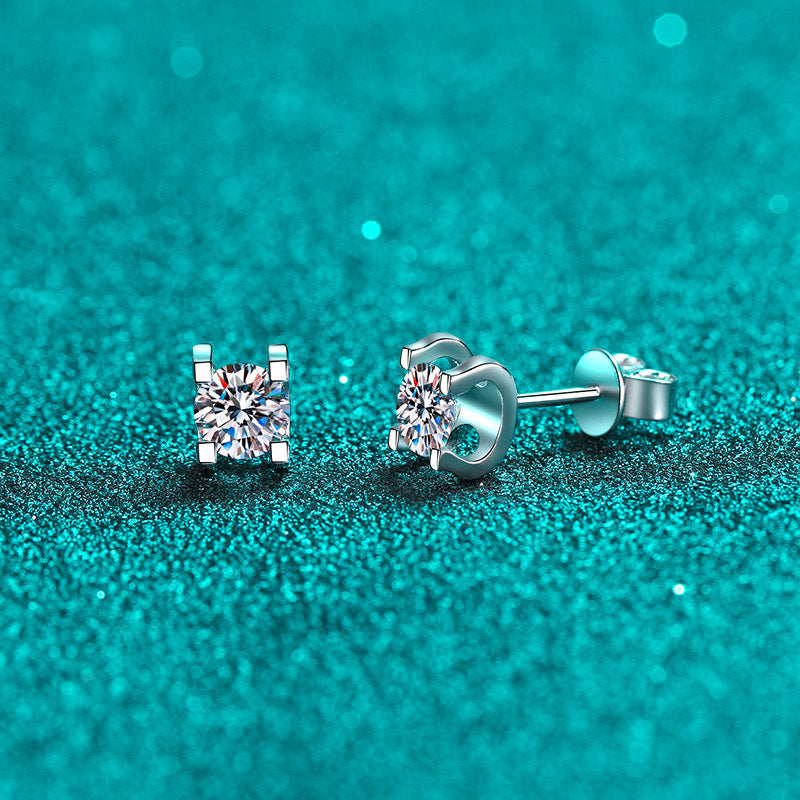 Round cut Moissanite Earrings in 925 Sterling Silver 1ct 2ct