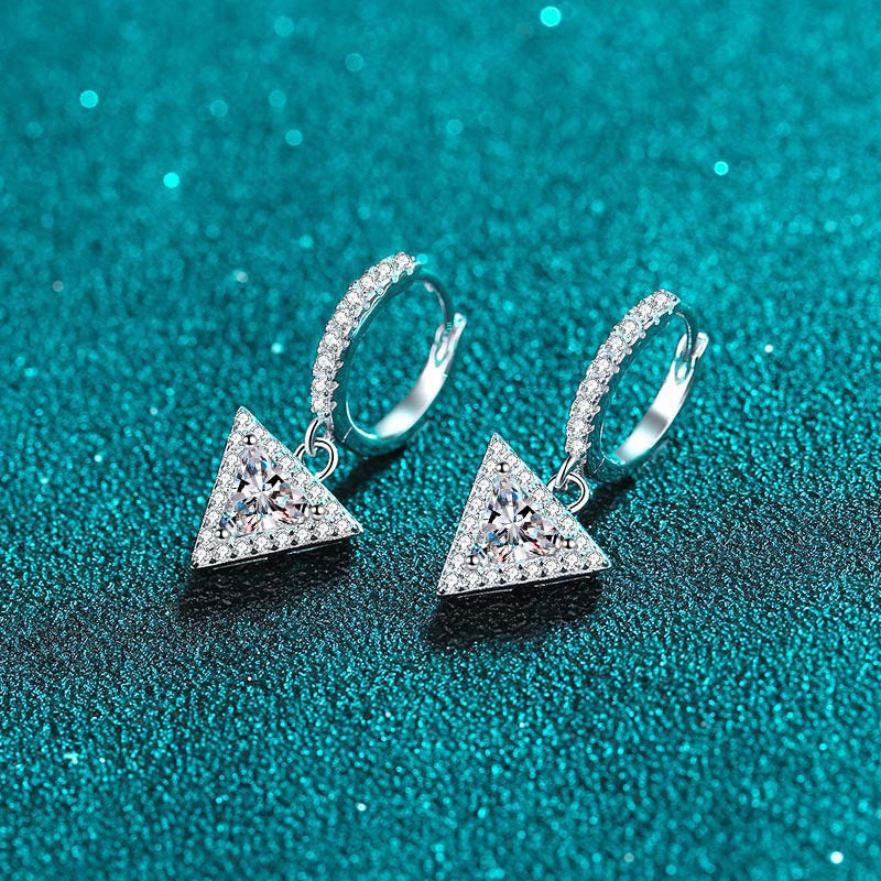 Triangle cut Moissanite Earrings in 925 Sterling Silver 1ct 2ct