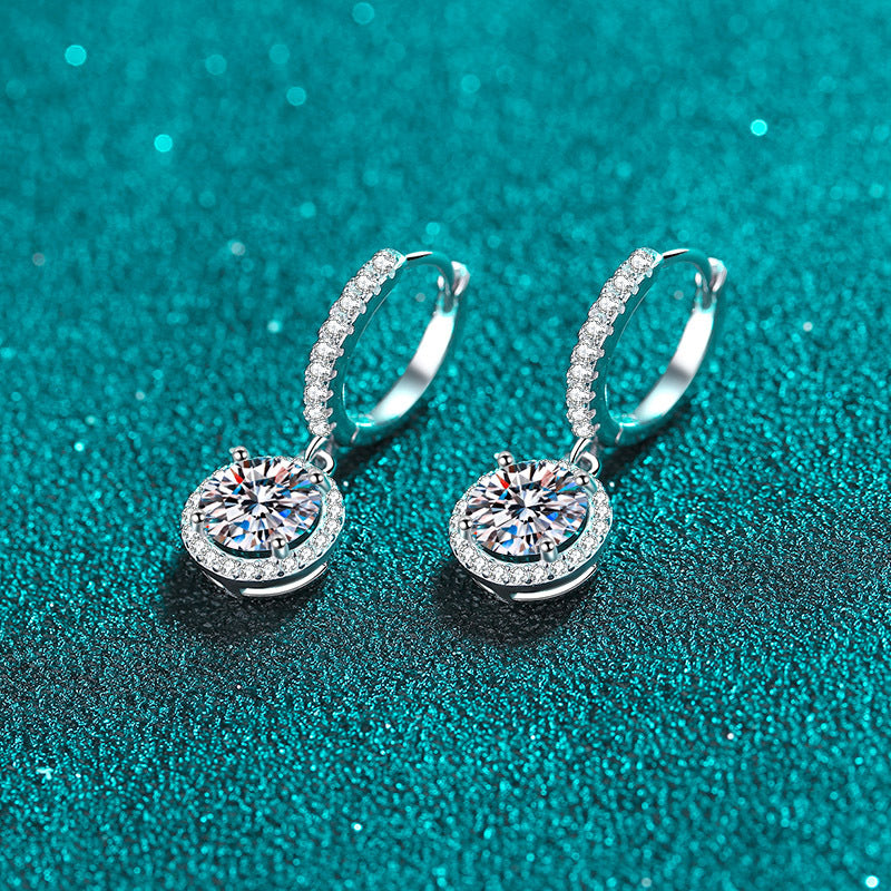 Round cut Moissanite Earrings in 925 Sterling Silver 2ct