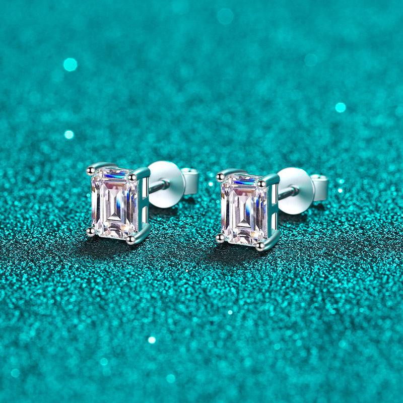 Emeralds cut Moissanite Earrings in 925 Sterling Silver 1ct 2ct 4ct