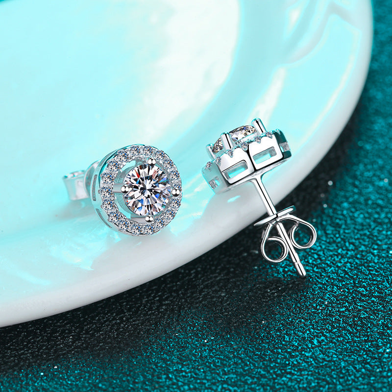 Round cut Moissanite Earrings in 925 Sterling Silver 1ct