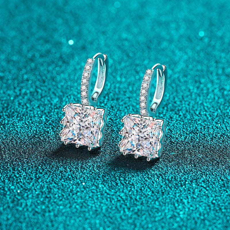 Princess cut Moissanite Earrings in 925 Sterling Silver 2ct 4ct