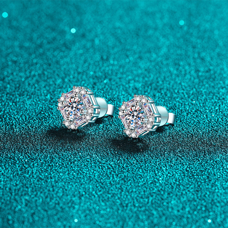 Round cut Moissanite Earrings in 925 Sterling Silver 1.47ct