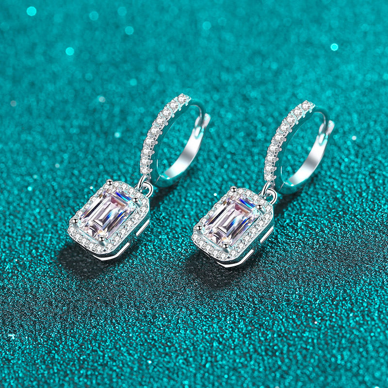 Emeralds cut Moissanite Earrings in 925 Sterling Silver 2ct 4ct