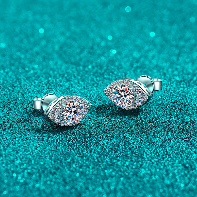 Round cut Moissanite Earrings in 925 Sterling Silver 1ct