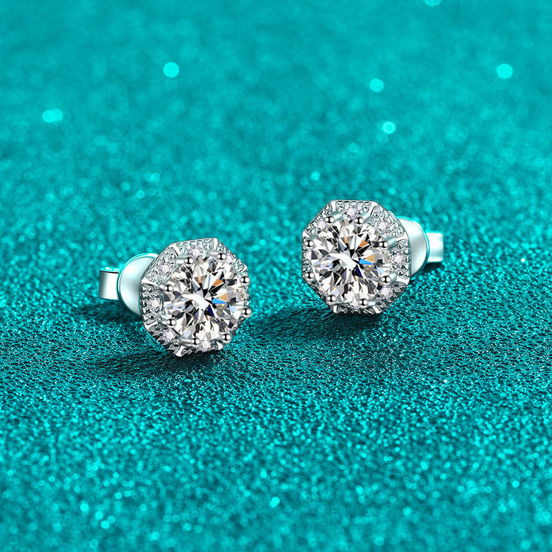 Round cut Moissanite Earrings in 925 Sterling Silver 2ct