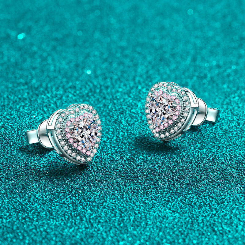 Heart cut Moissanite Earrings in 925 Sterling Silver 1ct