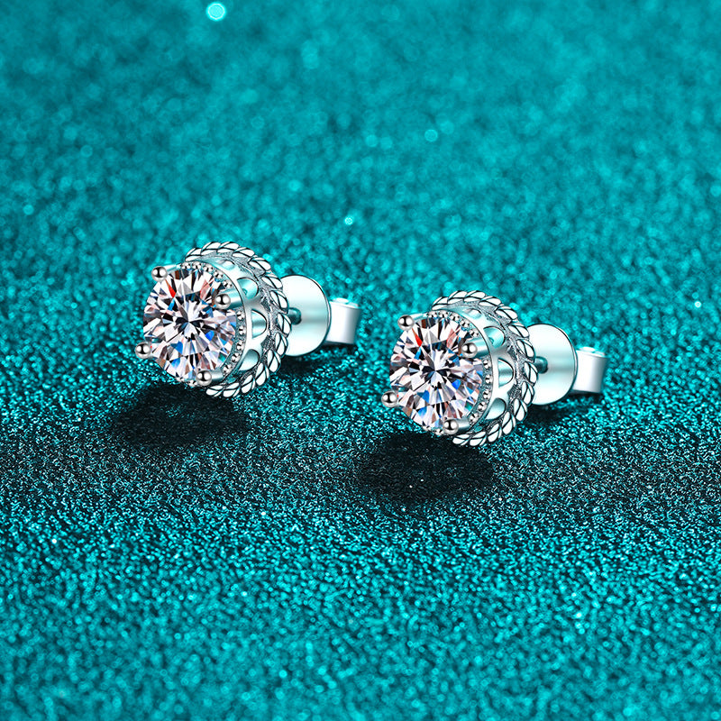 Round cut Moissanite Earrings in 925 Sterling Silver 1ct 2ct
